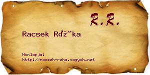 Racsek Réka névjegykártya